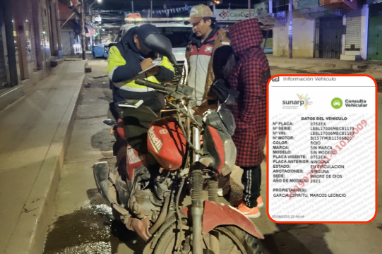 Juliaca | Recuperan motocicleta reportada como robada en Madre de Dios