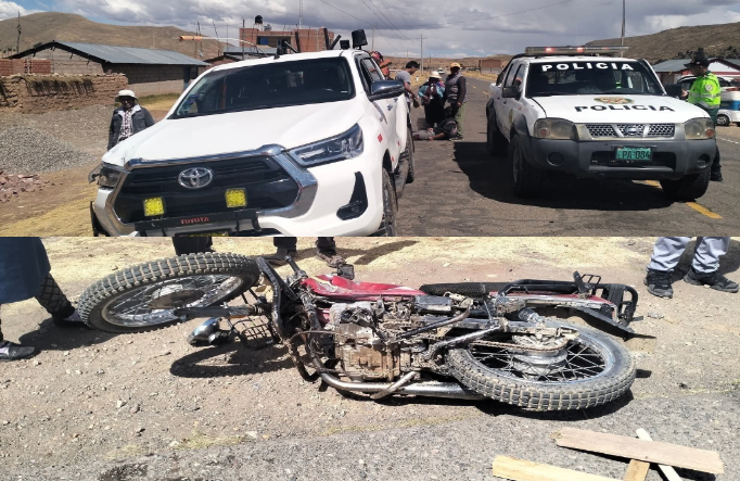 Azángaro | Choque entre motocicleta y camioneta deja un herido grave en Mataro Chico