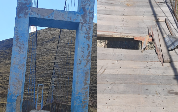 San Antón | Puente colgante de Pacuhuta en mal estado genera preocupación por riesgo de accidentes